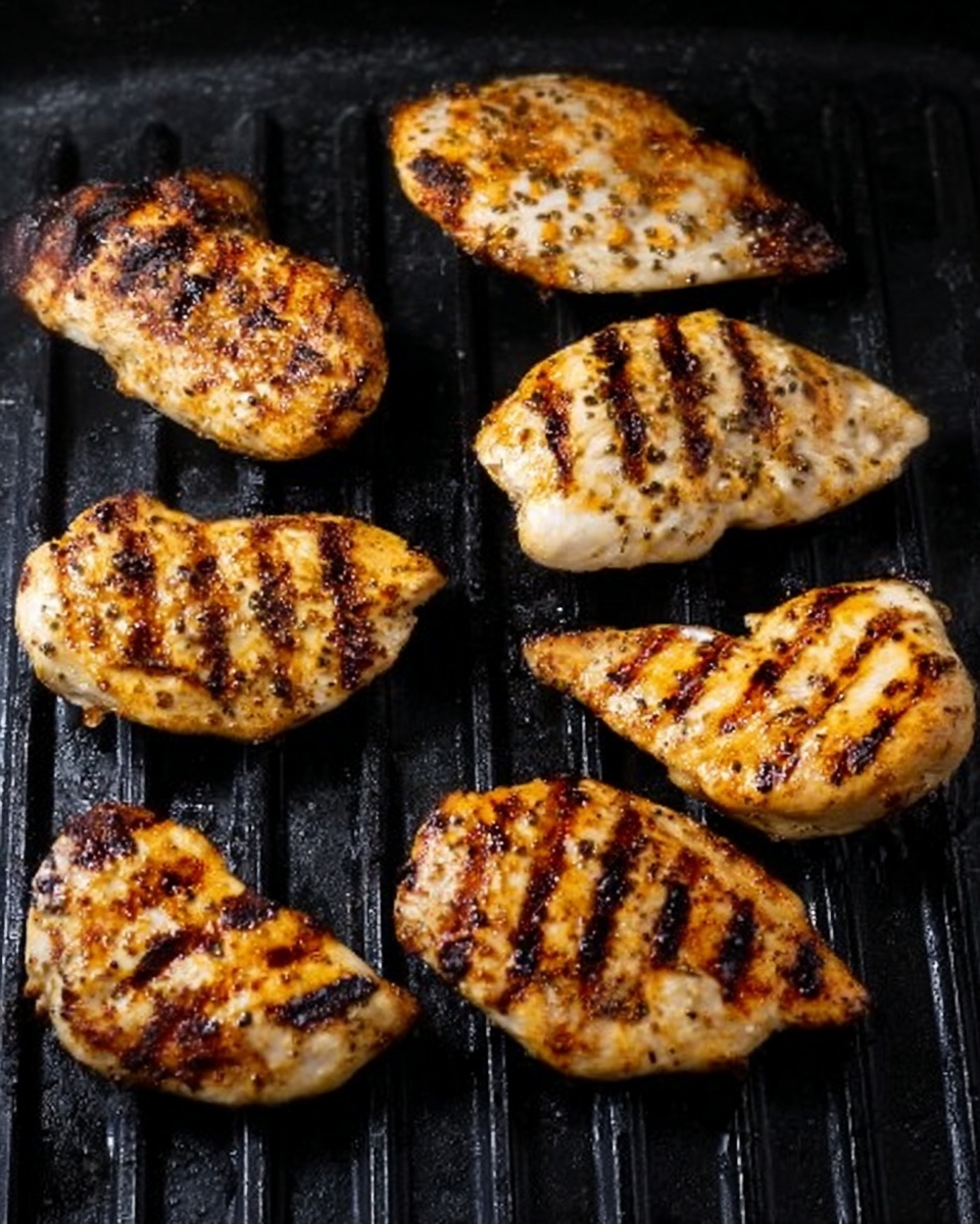 The image shows seven pieces of grilled chicken placed on a black grill. Each piece has visible dark grill marks creating a pattern of lines across the light golden-brown surface. The chicken pieces vary in size and thickness, with some larger and more oval and others smaller and rounder. The texture looks slightly rough with some charred spots, showing the cooking process. The background is changed to a white marbled texture. photo taken with an iphone --ar 4:5 --v 7