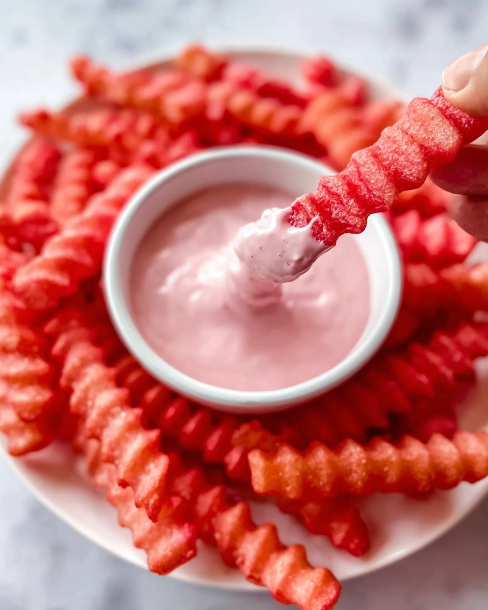 A close-up image showing a woman's hand dipping an orange, crinkled carrot stick into a small white bowl filled with thick, pinkish sauce. The carrot sticks are textured with ridges and surround the bowl, set on a white marbled surface. The hand holds one carrot stick poised in the smooth, creamy dip. Photo taken with an iphone --ar 4:5 --v 7