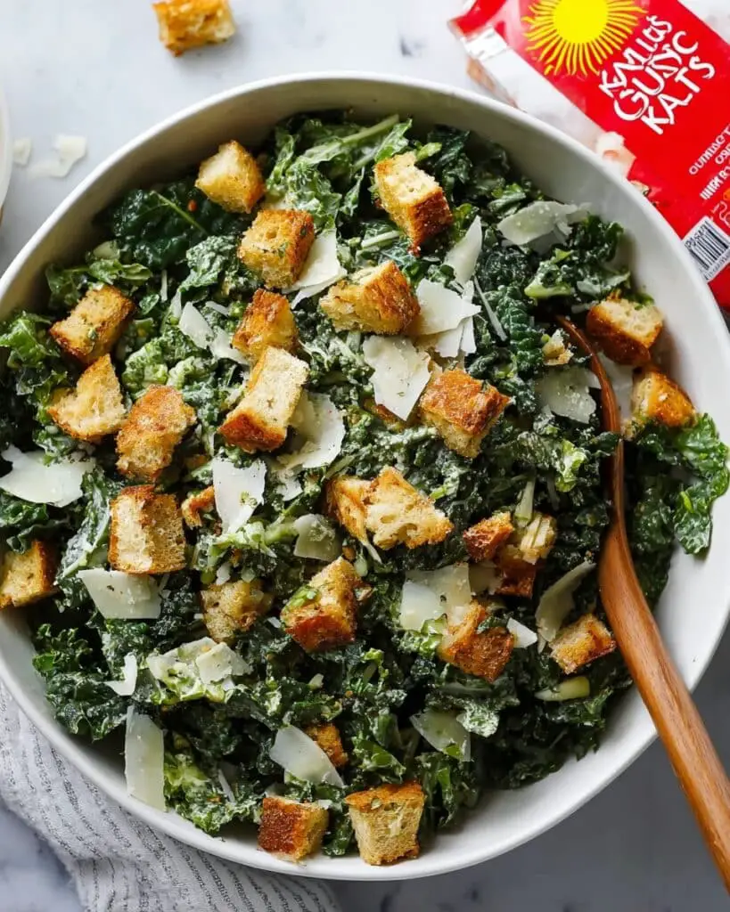 Kale Caesar Salad with Sourdough Croutons Recipe