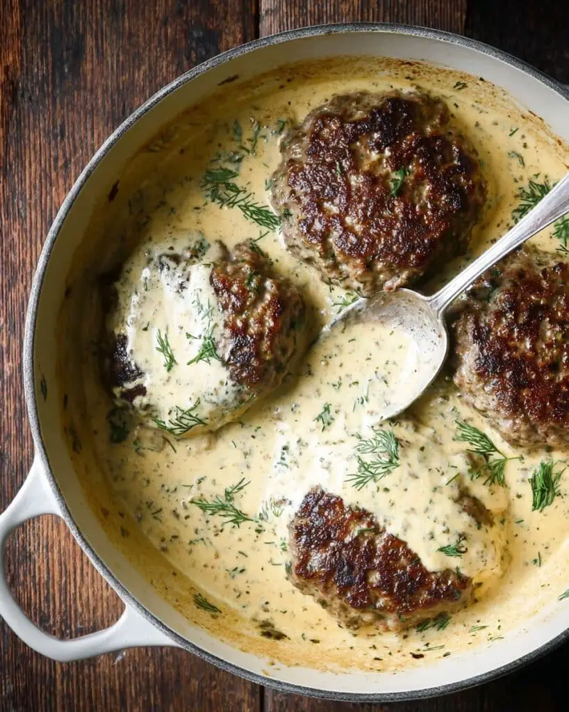 Hamburger Steaks in Creamy Dill Sauce Recipe