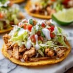 Chicken Tostadas with Refried Beans, Pico de Gallo, and Lime Recipe