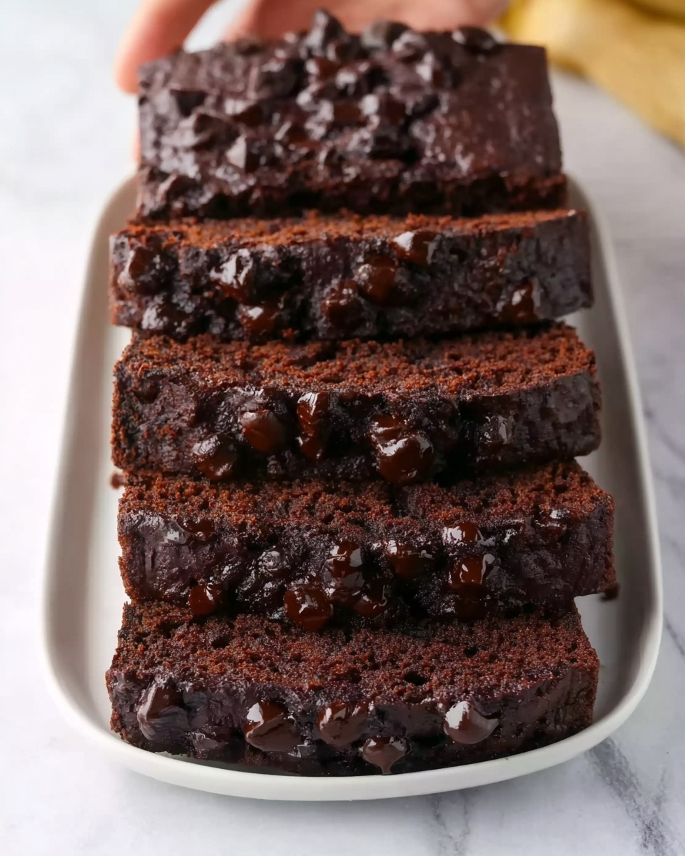 The image shows a white plate with five slices of dark chocolate cake stacked slightly on top of each other. The cake has a dense texture with chocolate chips inside and on top, giving it a rich, bumpy surface. The background is a white marbled surface, and a woman's hand is just barely visible, holding the plate from the left side. photo taken with an iphone --ar 4:5 --v 7