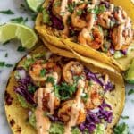 Shrimp Tacos with Creamy Lime Sriracha Sauce and Fresh Toppings Recipe