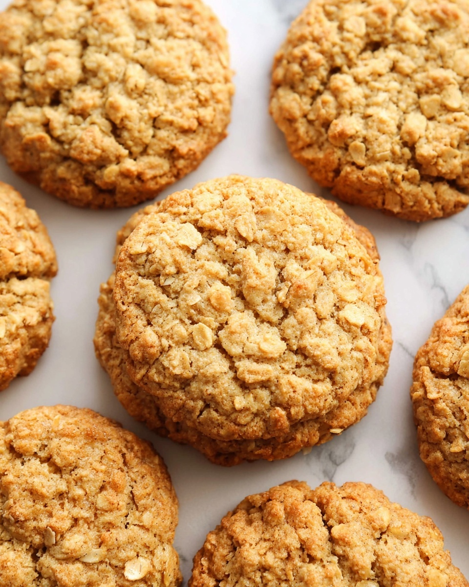 A stack of round, golden brown oatmeal cookies with a rough, cracked texture sits on a white plate with delicate embossed swirls around the edge. Some cookies rest on the plate, showing their slightly uneven shapes and oat bits, while a few more cookies are on a cooling rack to the left. In the background, there is a small bright orange pumpkin sitting on top of a white cloth with a red stripe, all set on a white marbled surface. The photo taken with an iphone --ar 4:5 --v 7