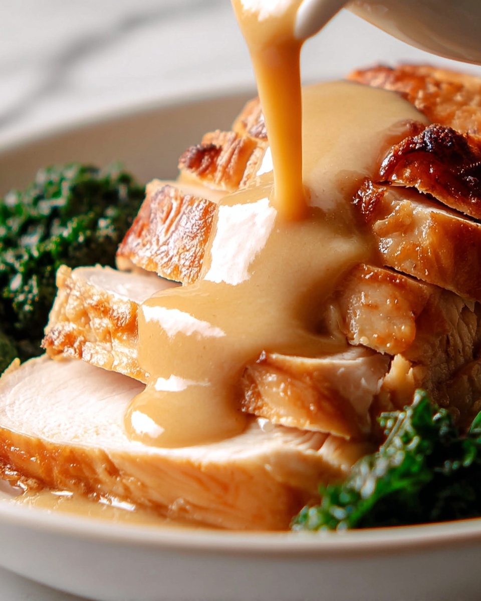 A white gravy boat filled with smooth, light brown gravy sits in the foreground on a white marbled surface. In the background, slightly blurred, there is a roasted whole chicken with golden brown skin on a white plate, surrounded by dark purple grapes and bright orange orange slices, with some green leaves for garnish. The textures contrast between the creamy gravy and the roasted chicken’s crispy skin, all arranged on a clean white marbled surface. Photo taken with an iphone --ar 4:5 --v 7