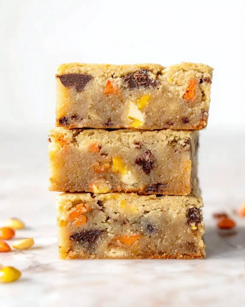 Peanut Butter Blondies with Reese’s Pieces and Chocolate Chips Recipe