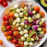 Tomato Cucumber Avocado Salad with Mozzarella and Basil Pesto Recipe