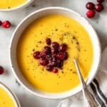 Creamy Butternut and Acorn Squash Soup with Cranberry Relish Recipe