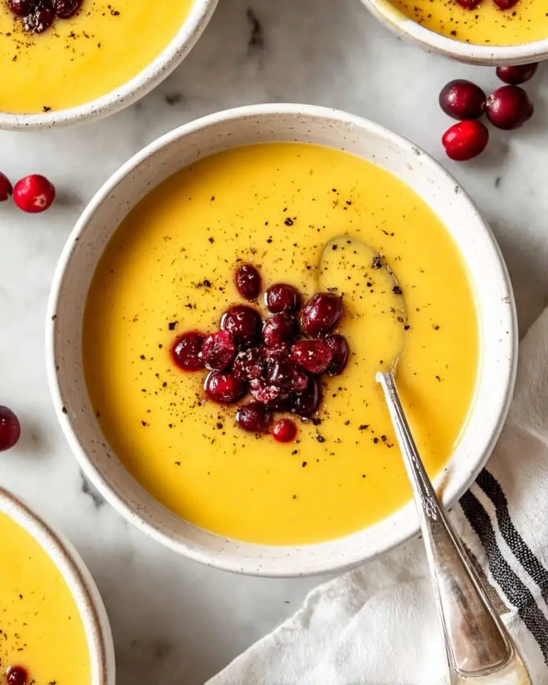 Creamy Butternut and Acorn Squash Soup with Cranberry Relish Recipe