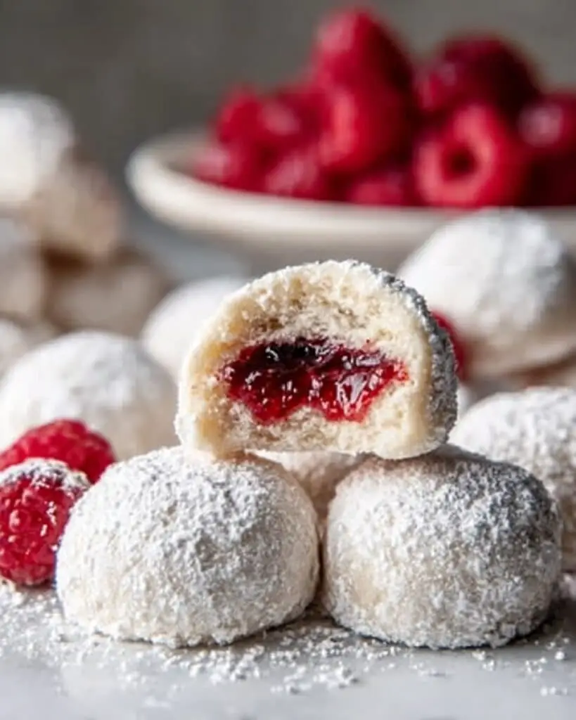 Raspberry Almond Snowball Cookies Recipe