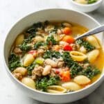 Spicy Italian Sausage Soup with White Beans, Pasta & Kale Recipe