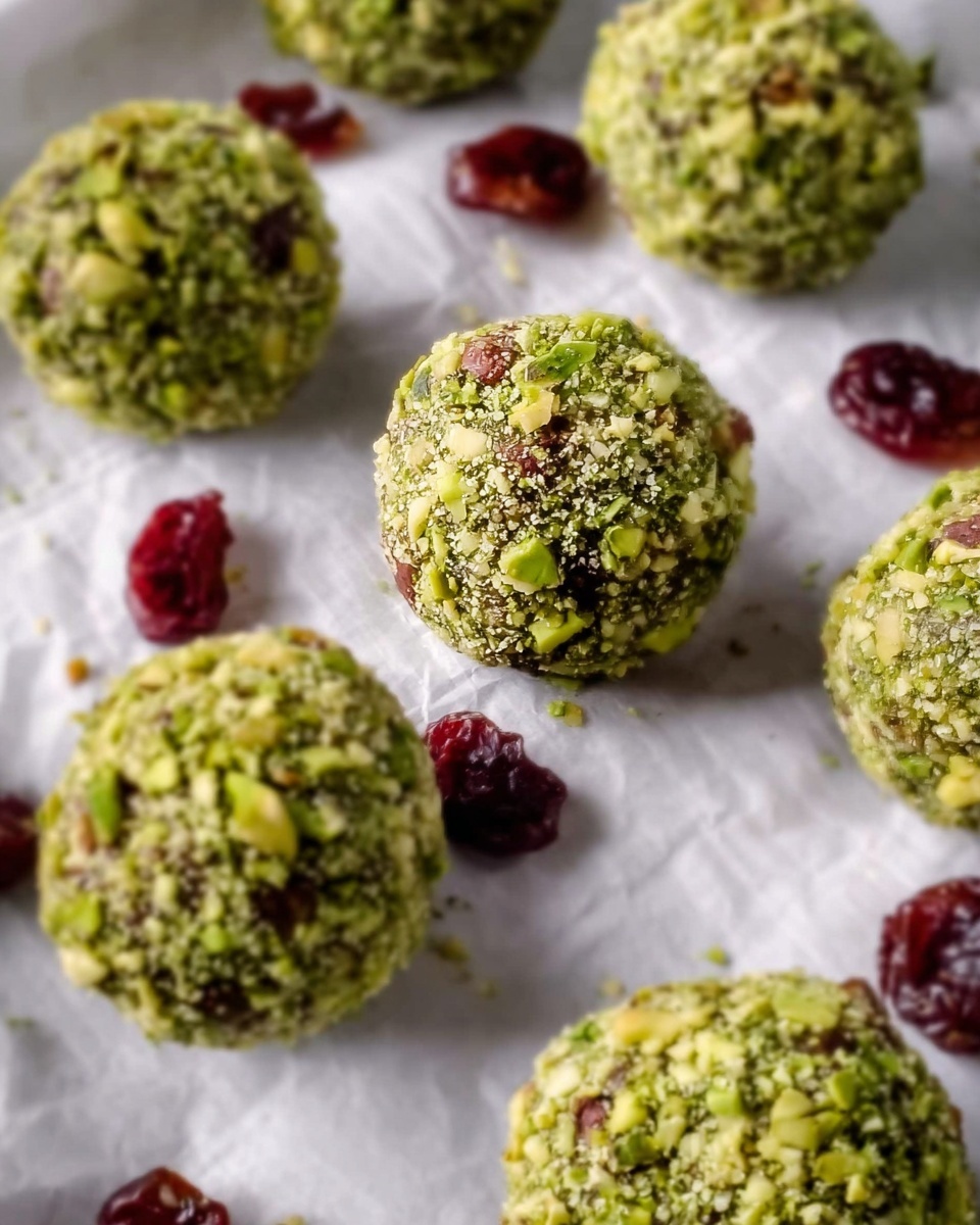 The image shows a close-up view of a pile of round balls covered entirely with small bright green chopped nuts, creating a rough textured surface. The balls are stacked in a pyramid shape with some balls in sharp focus in the front and blurred balls in the background. The green color varies slightly with hints of light brown nuts mixed in. The scene is set on a white marbled surface with a soft light giving the balls a fresh, natural look. photo taken with an iphone --ar 4:5 --v 7
