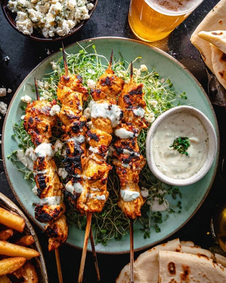 Greek Chicken Skewers with Feta Fries Recipe