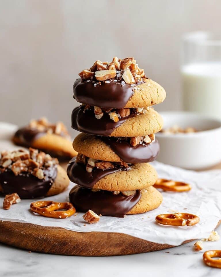 Chocolate-Dipped Peanut Butter Cookies with Toffee & Pretzels Recipe