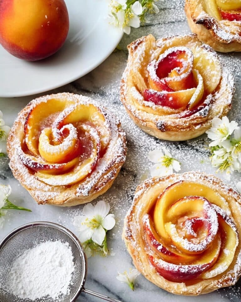 Fresh Peach Dessert with Mascarpone and Puff Pastry Roses Recipe