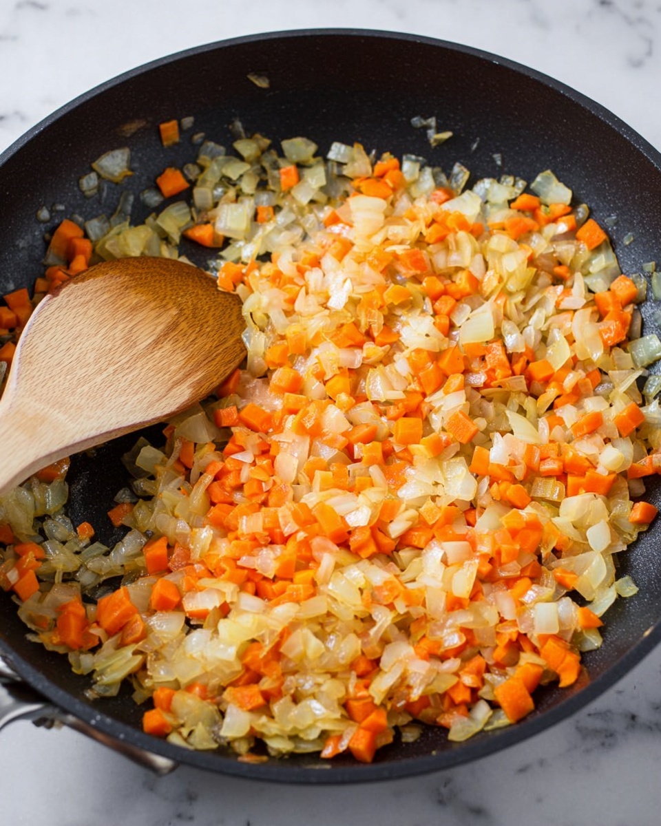 Inside a black slow cooker, there are several layers of ingredients: at the bottom, large peeled red tomatoes sitting in tomato juice; on the left side, chopped orange carrots mixed with light yellow onions; in the center, two green bay leaves lay flat; on top of the tomatoes and vegetables, finely chopped green herbs are placed; a light brown liquid is being poured over everything from a carton on the upper left; the background is a white marbled texture photo taken with an iphone --ar 4:5 --v 7