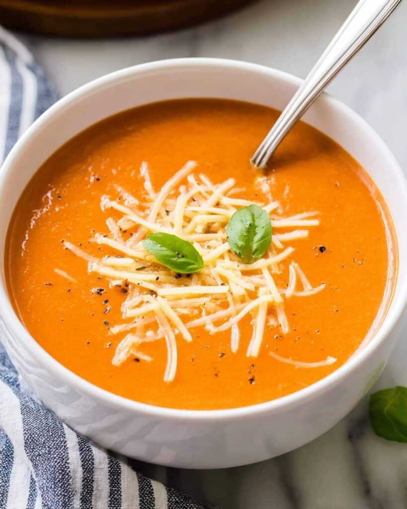 Homemade Creamy Tomato Soup with Basil and Parmesan Recipe