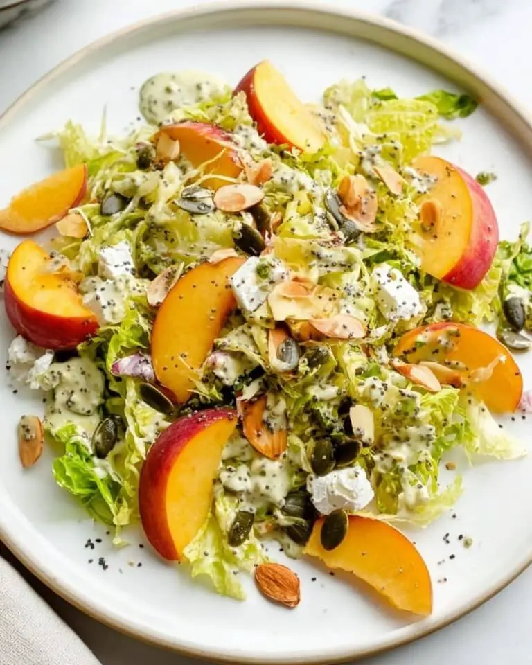 Peach Brussels Sprouts Crunch Salad with Nutty Maple Dressing Recipe