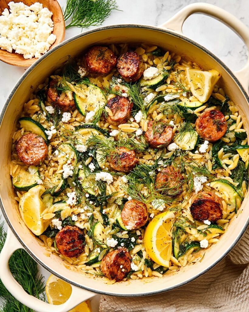 One-Pan Mediterranean Chicken Sausage Zucchini Orzo Recipe