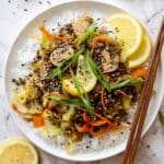 Cabbage Stir Fry with Mushrooms and Lentils in Spicy Maple Soy Sauce Recipe