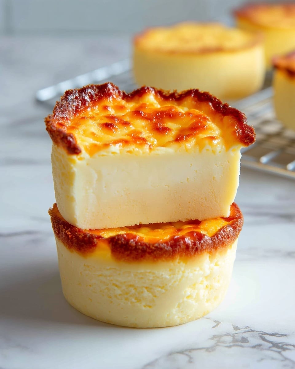 This image shows nine small egg muffins arranged on a metal cooling rack over a white marbled surface. Each muffin is about two layers high, with a fluffy light yellow base and a slightly browned top edge. Some muffins have a smooth cheese-colored top layer while others have visible details of green spinach leaves and small red tomato pieces mixed within the yellow egg layer. The muffins have an airy texture and round shape with crisp edges, evenly spaced on the rack. Photo taken with an iphone --ar 4:5 --v 7