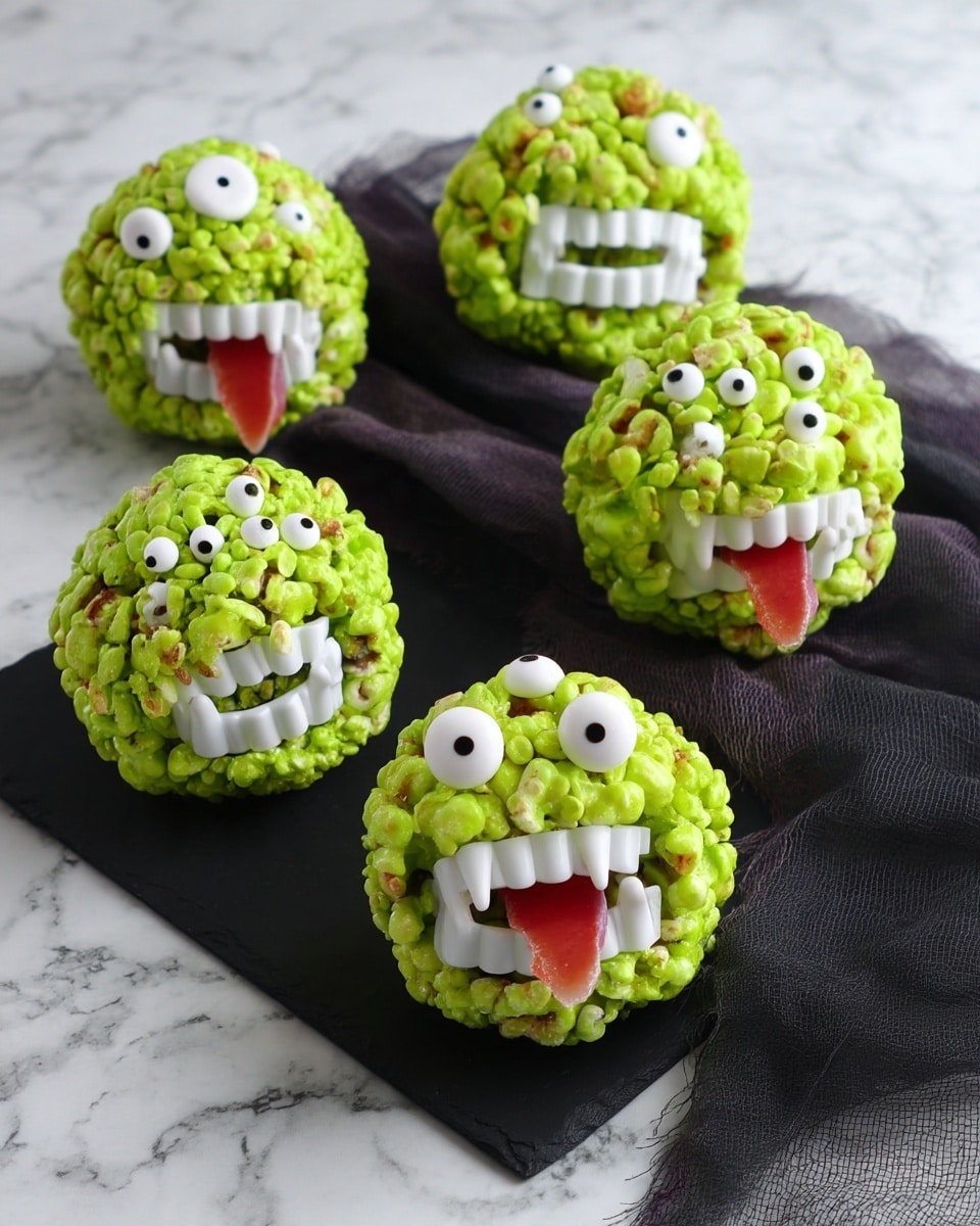 Spooky Monster Popcorn Balls with Vampire Teeth and Candy Eyes Recipe