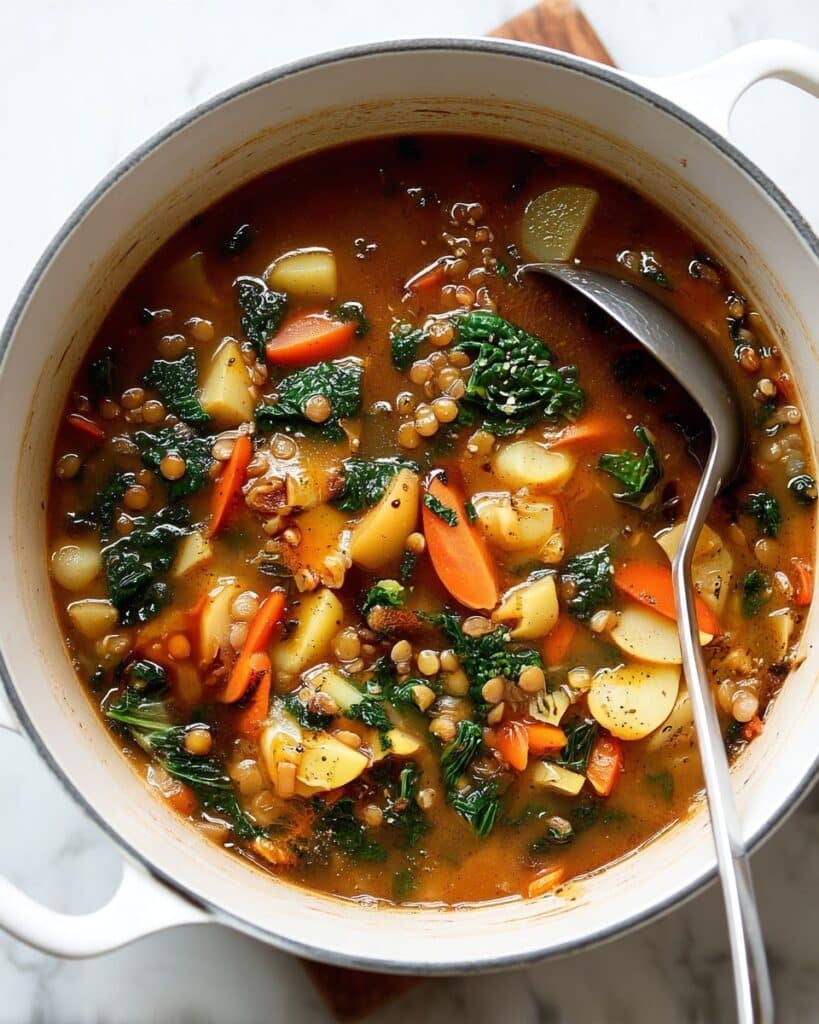 Lentils & Potatoes Soup with Roasted Garlic Broth and Greens Recipe