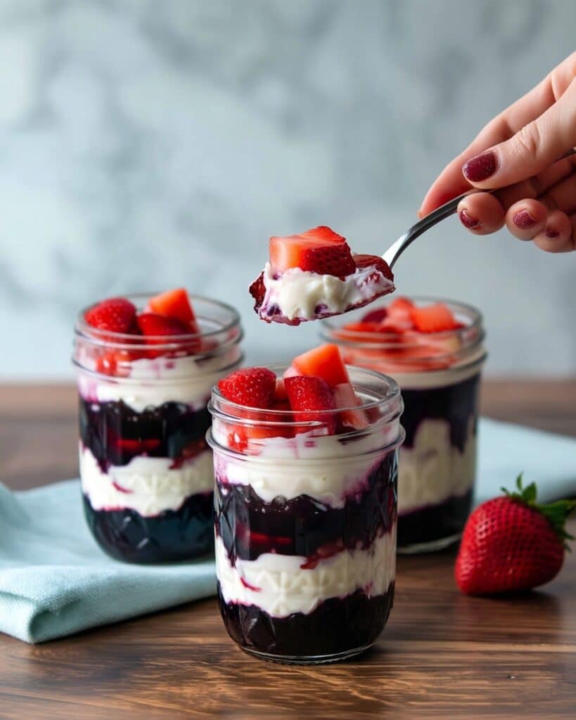 Greek Yogurt Dessert Parfait with Lemon Zest, Strawberries, and Blueberry Compote Recipe