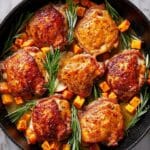 Cider Glazed Chicken Thighs with Roasted Sweet Potatoes and Apples Recipe