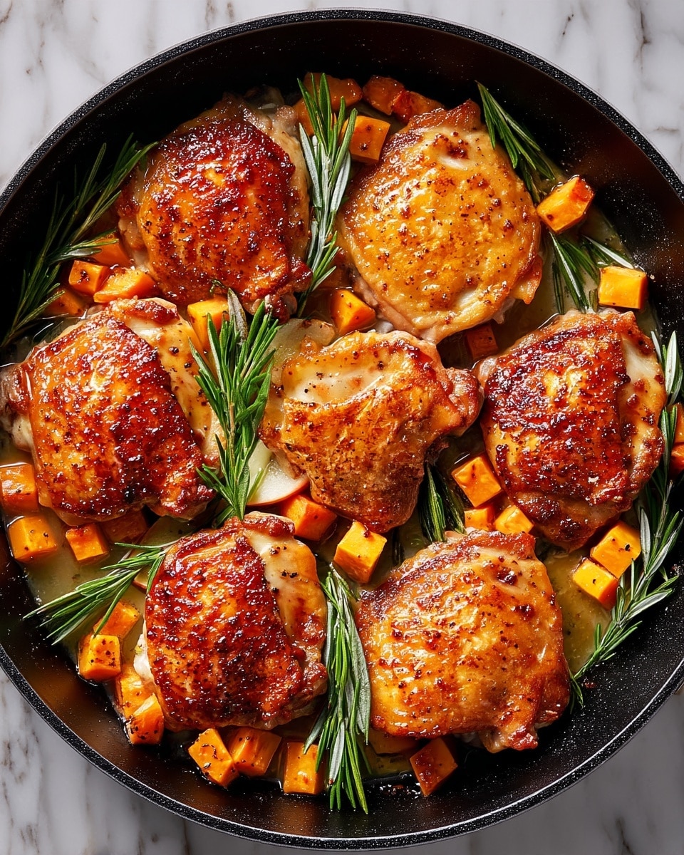 Cider Glazed Chicken Thighs with Roasted Sweet Potatoes and Apples Recipe