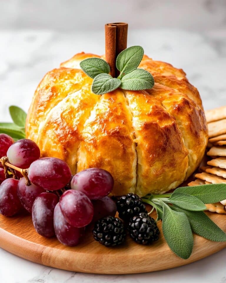 Pumpkin-Shaped Baked Brie with Fig Jam and Pecans Recipe