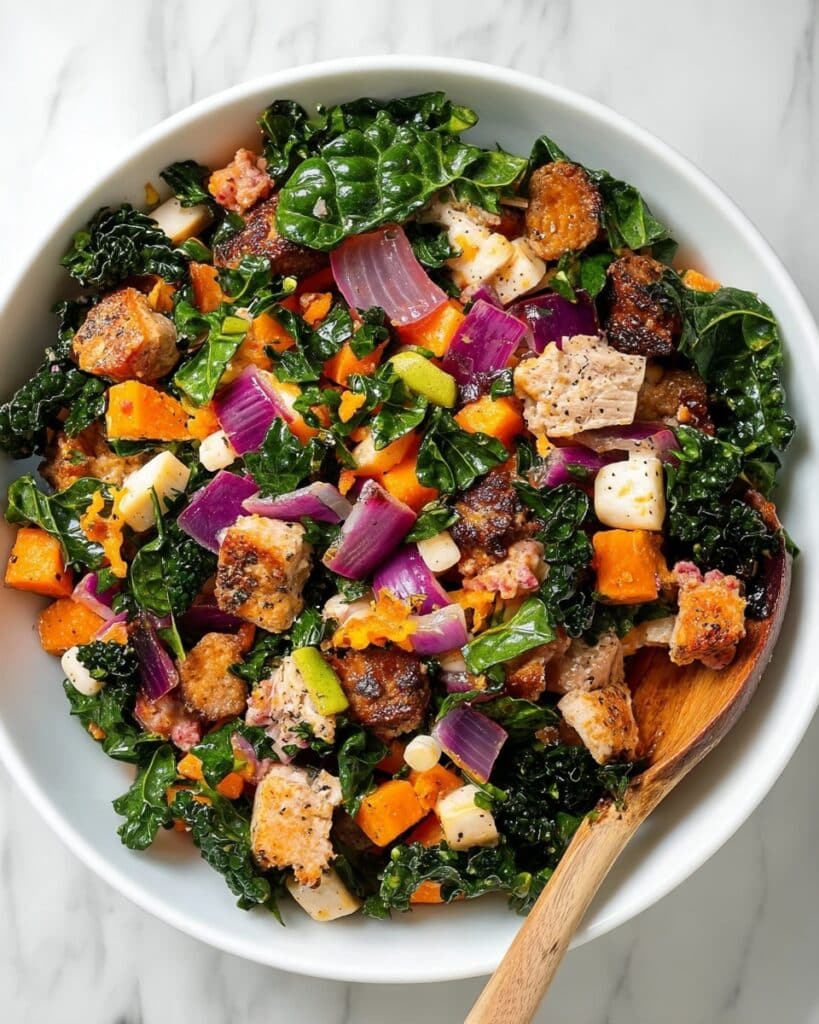 Fall Kale Panzanella Salad with Cranberry Vinaigrette Recipe