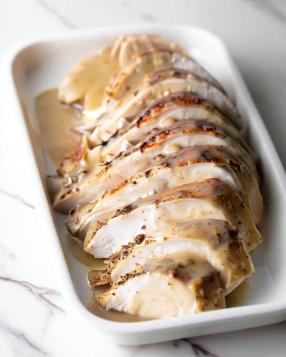 The image shows a sliced cooked chicken with five visible layers, starting with a thick, pale, juicy inside at the back, and four thinner slices fanned out in front on a brown cutting board placed on a white marbled surface. The chicken’s outer layer has a speckled crust of herbs and spices, giving it a textured, brown and greenish color contrast against the lighter inside. The background includes a soft-focus teal and white cloth. Photo taken with an iphone --ar 4:5 --v 7