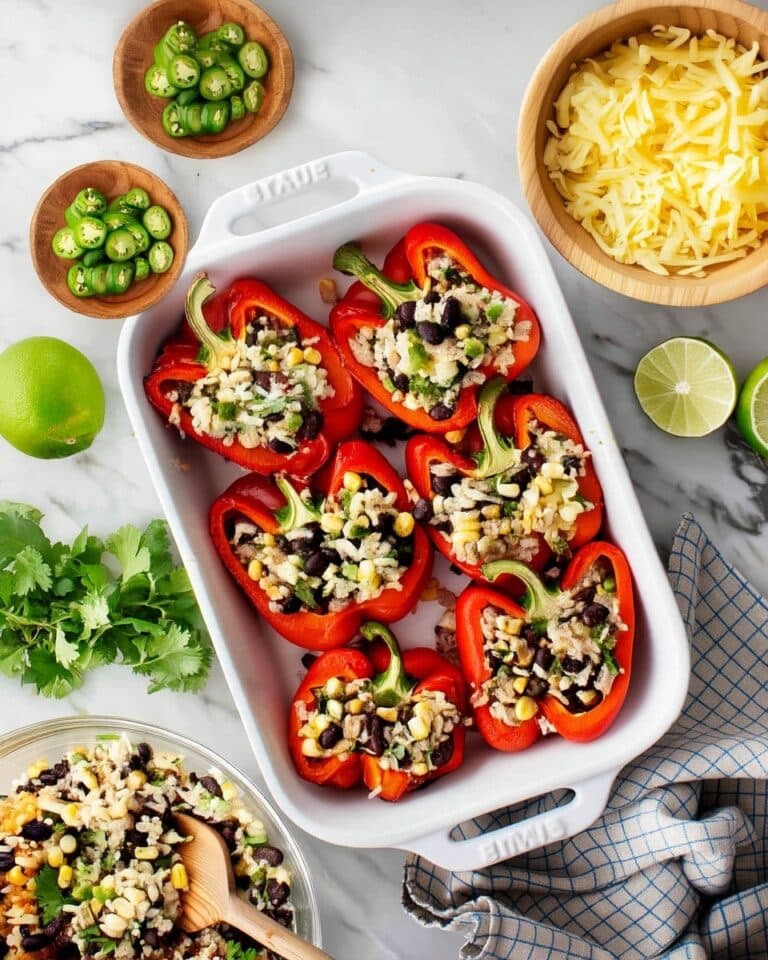 Cheesy Stuffed Peppers with Black Bean, Corn, and Cilantro Recipe