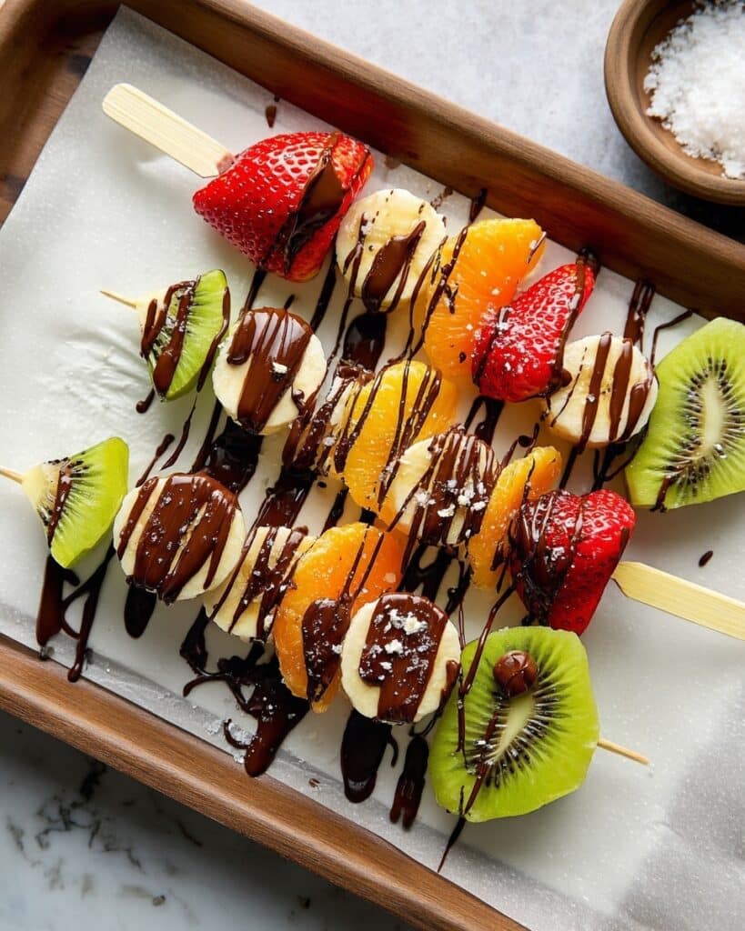 Rainbow Fruit Skewers with Dark Chocolate Drizzle Recipe