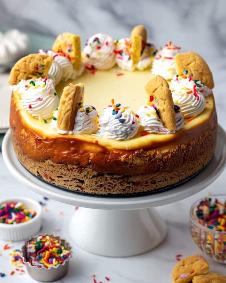 Sugar Cookie Cheesecake with Sprinkles and Funfetti Whipped Cream Recipe