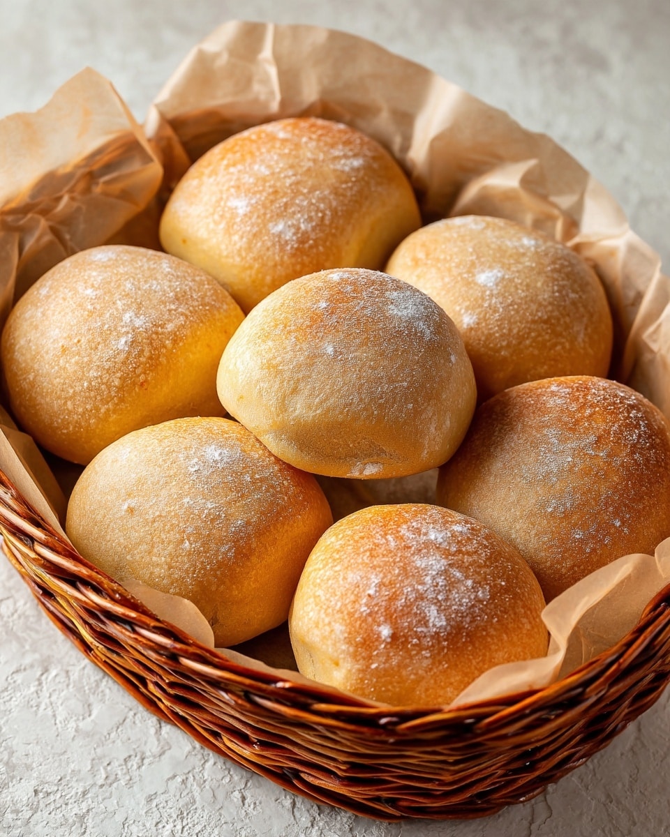 Several small round bread rolls with a soft golden-brown color and a light dusting of white flour on top rest on a black cooling rack. The rolls have a smooth texture with some slight cracks and dimples, showing a fresh baked look. The black rack contrasts with the white marbled surface beneath it, enhancing the warm color of the bread. The rolls are spaced evenly, and the focus is on one roll in the middle with others softly blurred around it. photo taken with an iphone --ar 4:5 --v 7