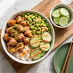 Teriyaki Salmon Bowls with Jasmine Rice, Spicy Sesame Cucumbers, and Avocado Recipe